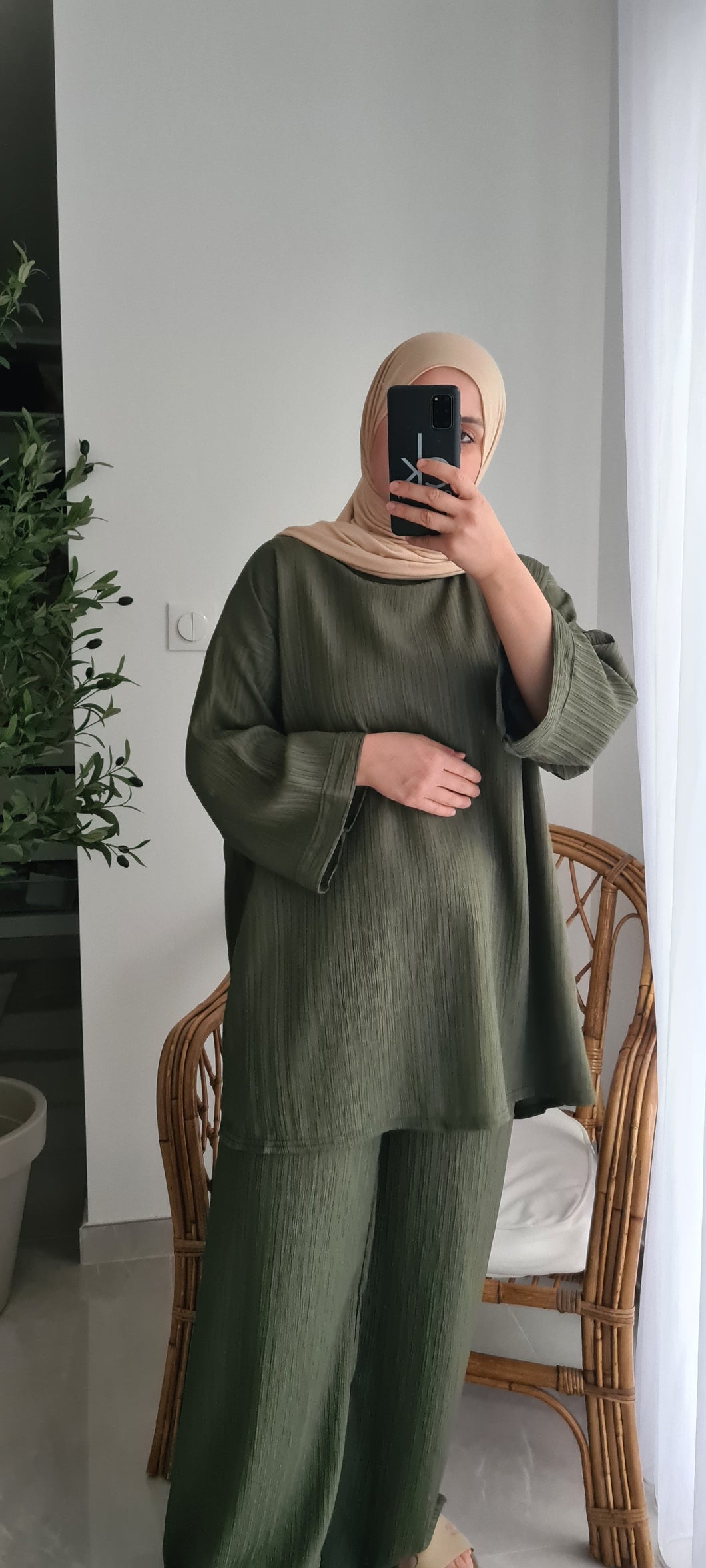 Ensemble oversize et fluide texturé-KAKI