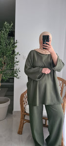 Ensemble oversize et fluide texturé-KAKI