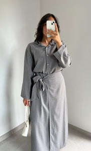 Ensemble Rayures chemise / jupe - Gris