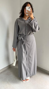 Ensemble Rayures chemise / jupe - Gris