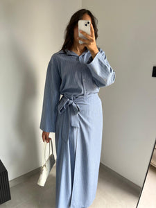 Ensemble Rayures chemise / jupe - BLEU