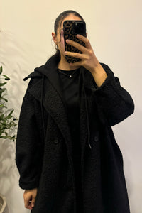 Manteau capuche Teddy - NOIR