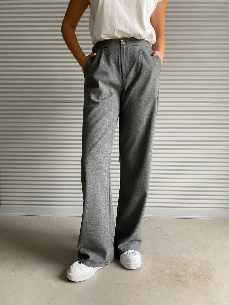 Pantalon large-GRIS